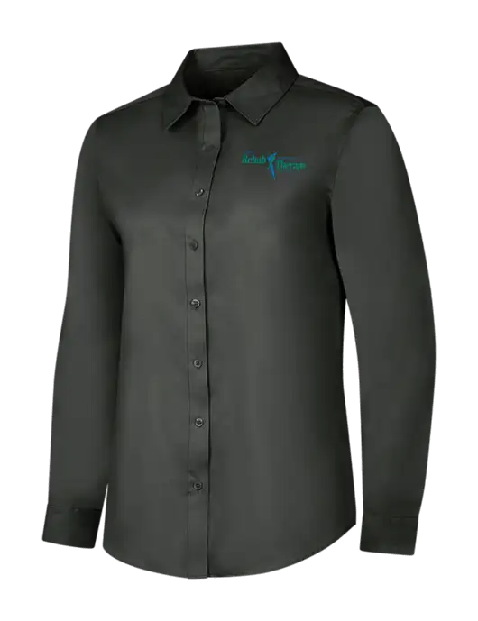 Dark Grey Womens Long Sleeve Superpro React Twill Shirt w/Sports Rehab Logo