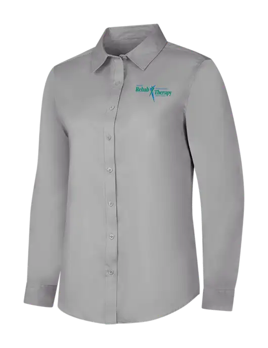 Light Grey Womens Long Sleeve Superpro React Twill Shirt w/Sports Rehab Logo
