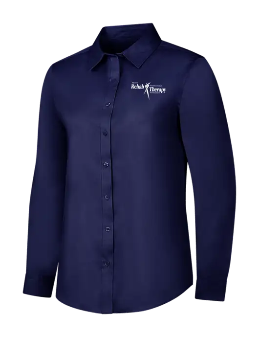 Navy Womens Long Sleeve Superpro React Twill Shirt w/Sports Rehab Logo