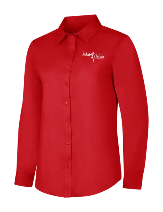 Red Womens Long Sleeve Superpro React Twill Shirt w/Sports Rehab Logo