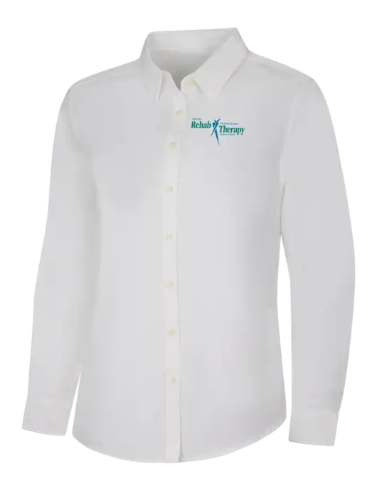 Womens White Long Sleeve Superpro React Twill Shirt w/Sports Rehab Logo