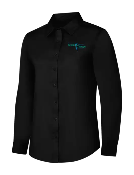 Womens Black Long Sleeve Superpro React Twill Shirt w/Sports Rehab Logo