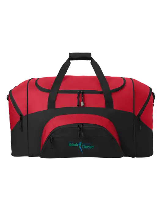 Standard Colorblock Red/Black Sport Duffel w/Sports Rehab Logo
