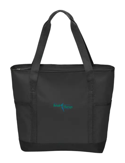 On the Go Black/Black Tote w/Sports Rehab Logo