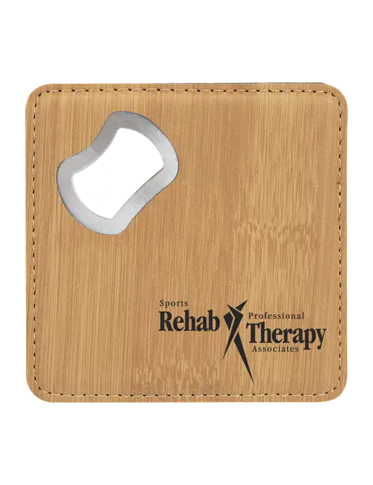 Bamboo Leatherette Coaster with Bottle Opener w/Sports Rehab Logo