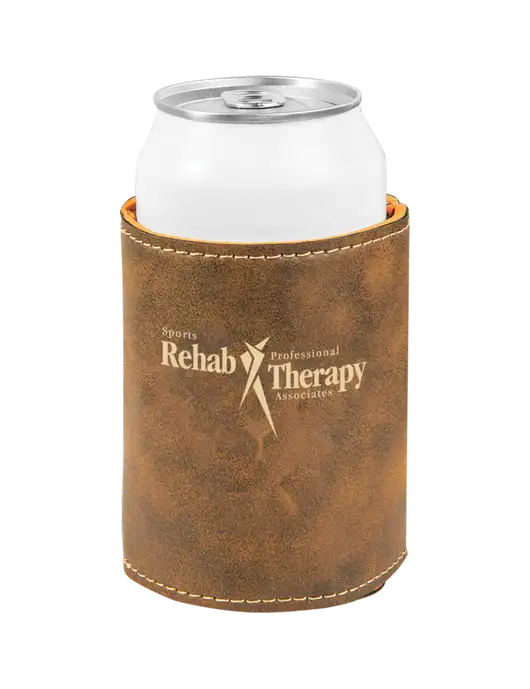Rustic Leatherette Beverage Holder w/Sports Rehab Logo