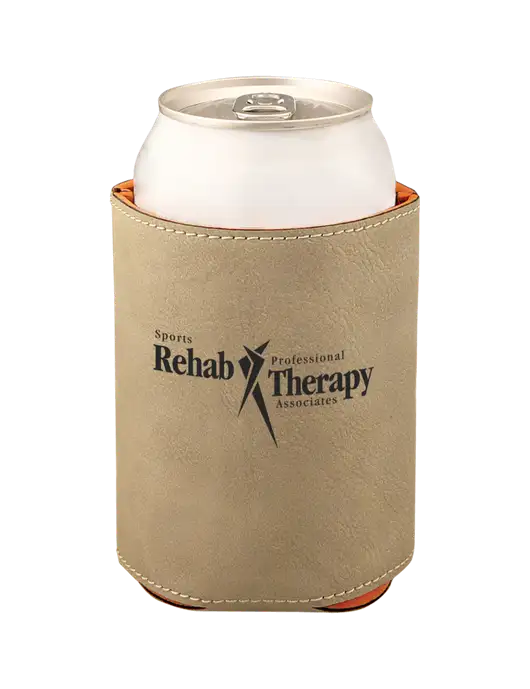 Tan Leatherette Beverage Holder w/Sports Rehab Logo