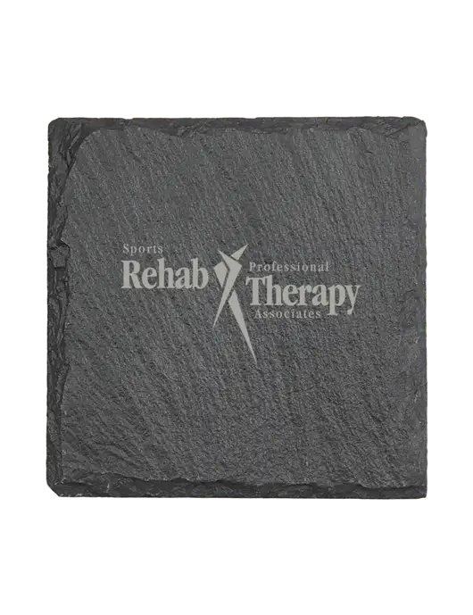Square Slate Coaster, 4 x 4 w/Sports Rehab Logo