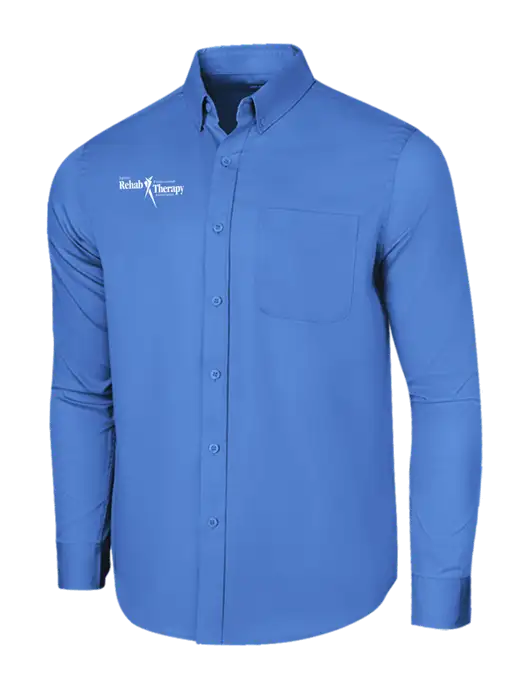 Long Sleeve Dark Carolina Blue Superpro React Twill Shirt w/Sports Rehab Logo