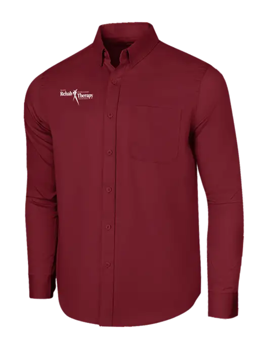 Long Sleeve Maroon Superpro React Twill Shirt w/Sports Rehab Logo