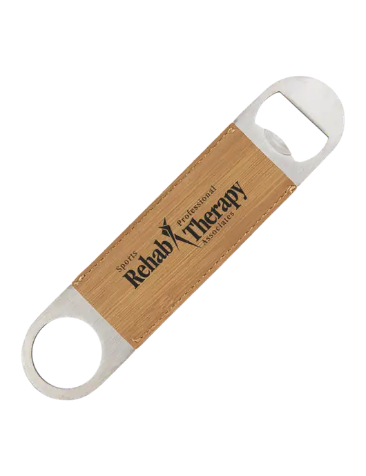 Bamboo Leatherette Bottle Opener w/Sports Rehab Logo