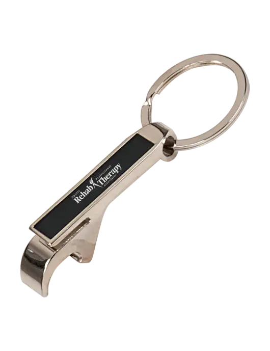 Black Bottle Opener Keychain w/Sports Rehab Logo