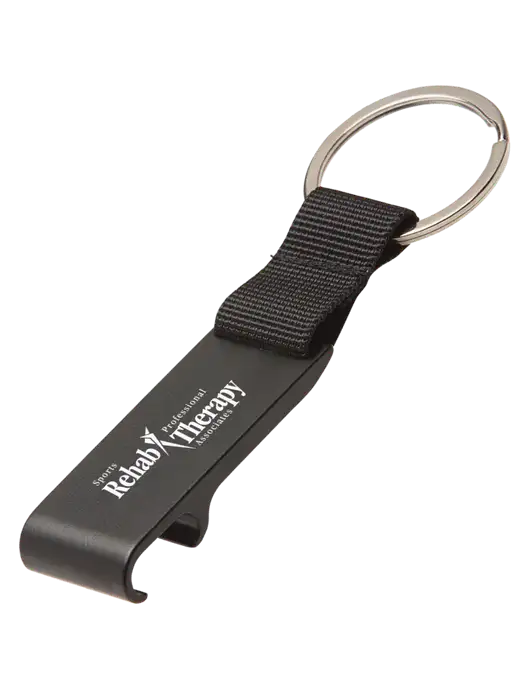 Black Bottle Opener & Key Ring w/Sports Rehab Logo