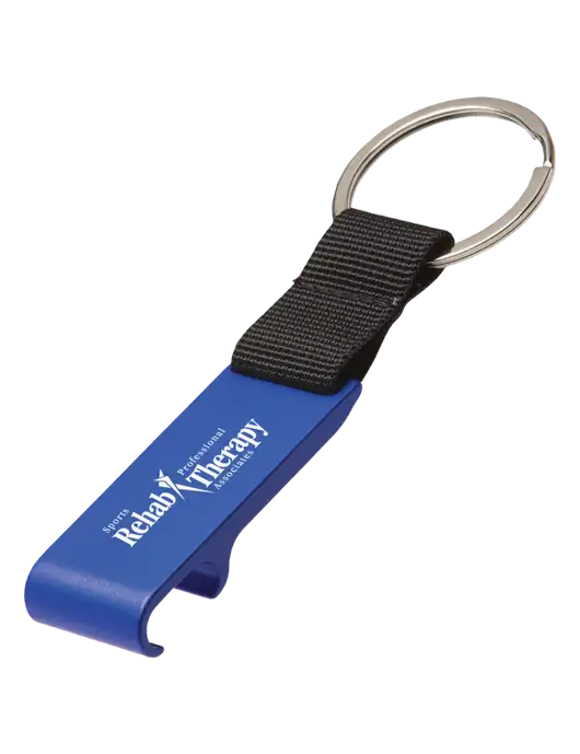 Blue Bottle Opener & Key Ring w/Sports Rehab Logo