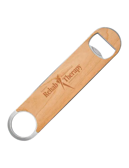 Bottle Opener w/Wood Veneer, 7 x 1.2 w/Sports Rehab Logo