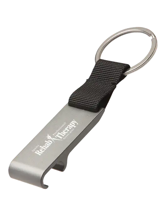 Gunmetal Bottle Opener & Key Ring w/Sports Rehab Logo