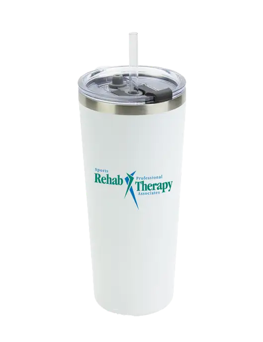 Brighton White 20 oz Insulated Tumbler & Straw w/Sports Rehab Logo