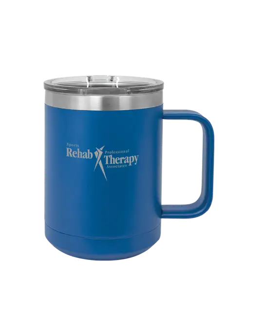Polar Camel 15 oz Powder Coated Royal Vacuum Insulated Mug with Slider Lid w/Sports Rehab Logo