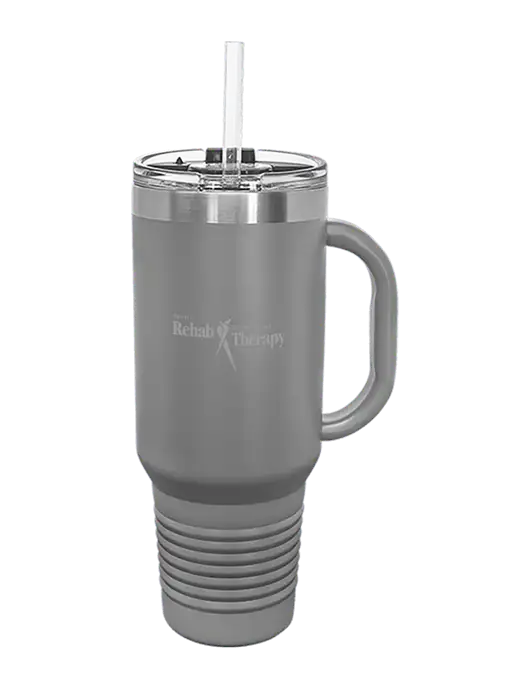 Polar Camel 40 oz. Powder Coated Vacuum Insulated Grey Travel Mug with Straw w/Sports Rehab Logo