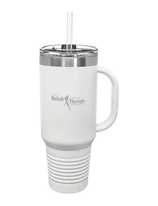 Polar Camel 40 oz. Powder Coated Vacuum Insulated White Travel Mug with Straw w/Sports Rehab Logo