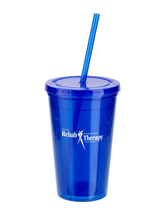 Sorrento Blue 16 oz Tumbler with Lid & Straw w/Sports Rehab Logo