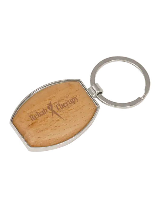 Wood & Silver Oval Keychain w/Sports Rehab Logo
