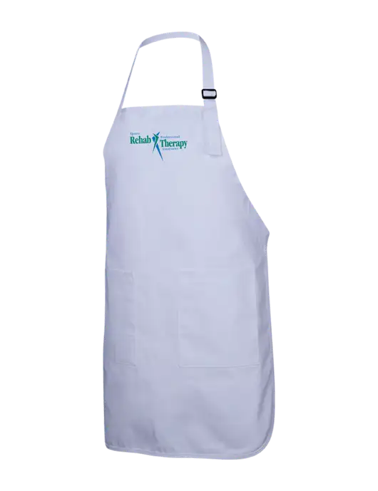 Full-Length White Apron With Pockets w/Sports Rehab Logo