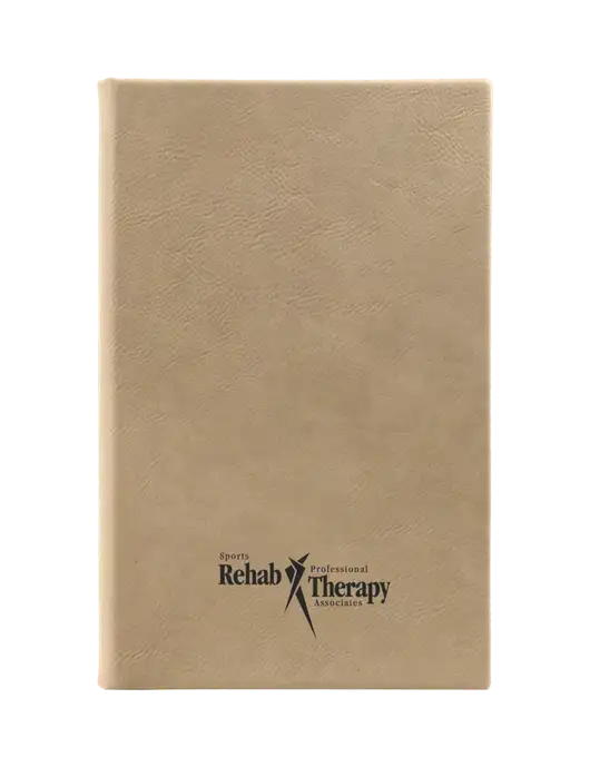 Tan Leatherette 5.25 x 8.25 Journal w/Sports Rehab Logo