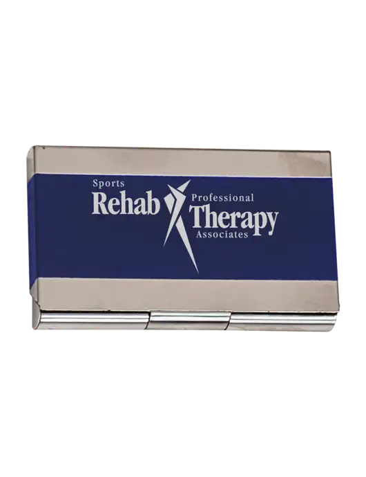 Blue 3.75 x 2.5 Business Card Holder w/Sports Rehab Logo