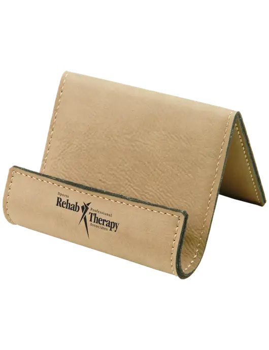 Tan Leatherette Card & Phone Holder w/Sports Rehab Logo