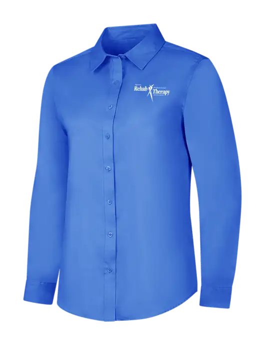 Dark Carolina Blue Womens Long Sleeve Superpro React Twill Shirt w/Sports Rehab Logo
