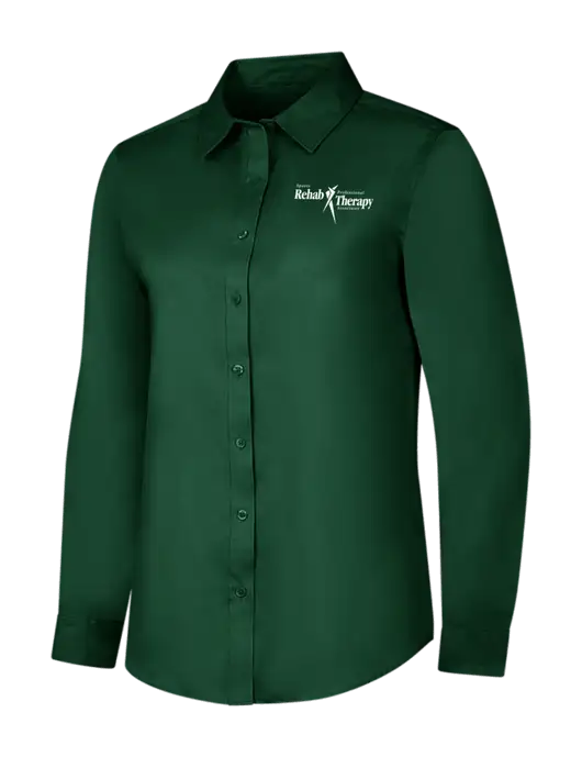 Dark Green Womens Long Sleeve Superpro React Twill Shirt w/Sports Rehab Logo