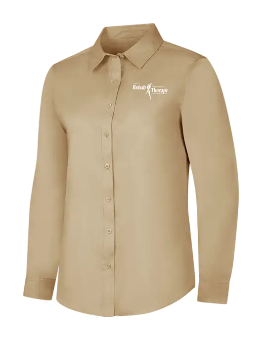 Dark Tan Womens Long Sleeve Superpro React Twill Shirt w/Sports Rehab Logo