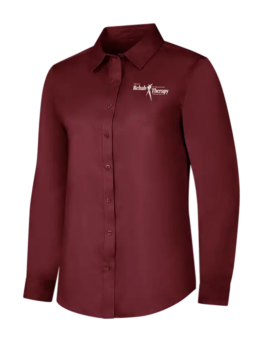 Maroon Womens Long Sleeve Superpro React Twill Shirt w/Sports Rehab Logo